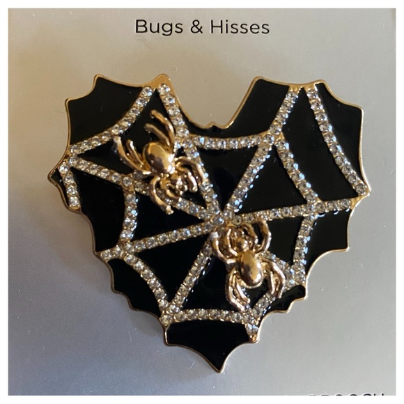 Sugarfix By Baublebar Heart Spider Web Of Love Gold Black Enamel Brooch NWT - Picture 3 of 10